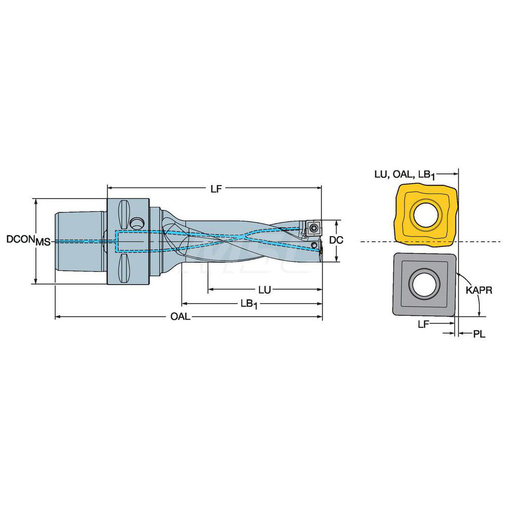 Sandvik Coromant Indexable Insert Drill: A880-D1000C4-03, 1.0748" Max Dia, 3.0204" Max Depth, 3xD, 1.5748" Shank Dia - 6327999