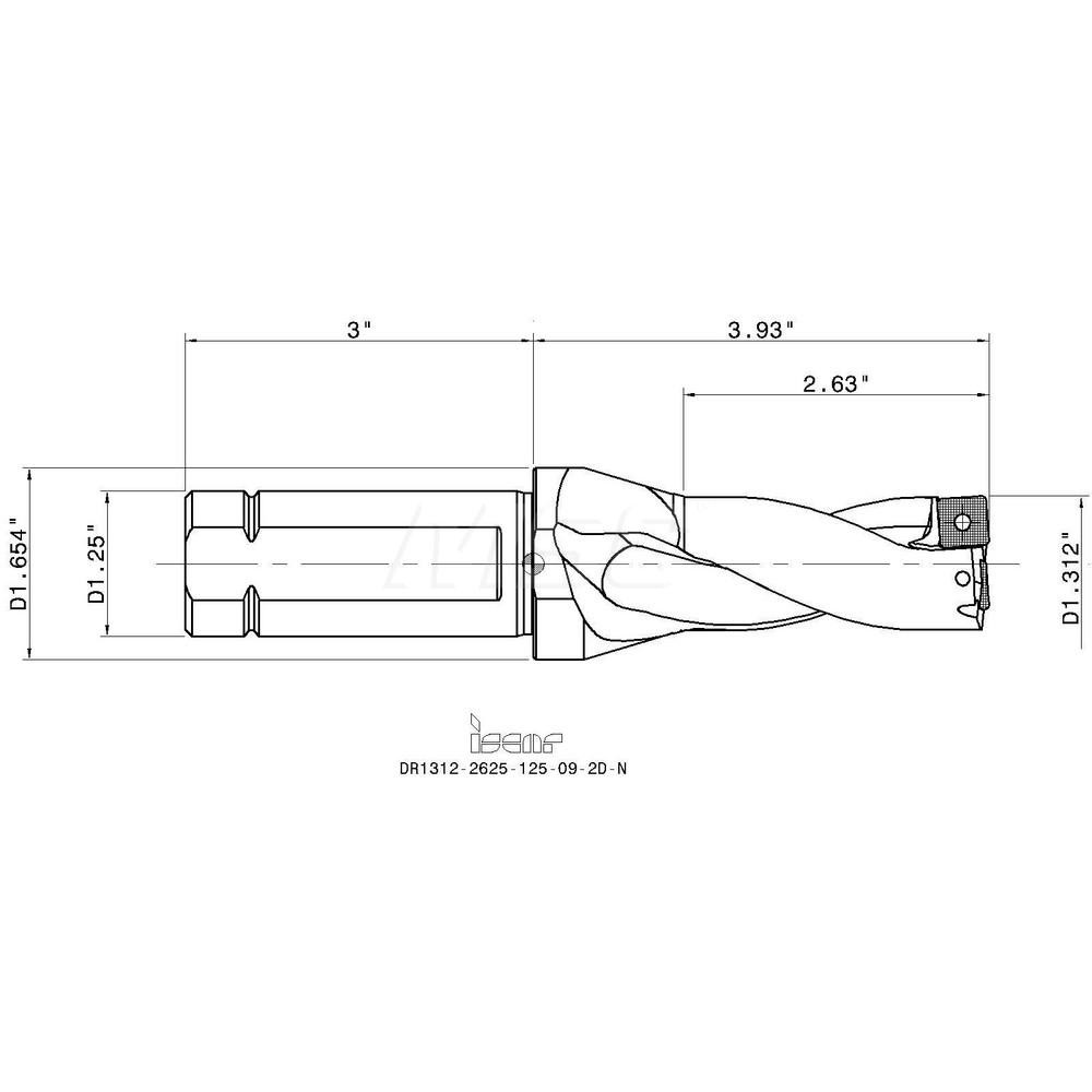 Iscar Indexable Insert Drill: DR13122625125092DN, 1-5/16" Max Dia, 2xD, 1-1/4" Shank Dia - 3201803