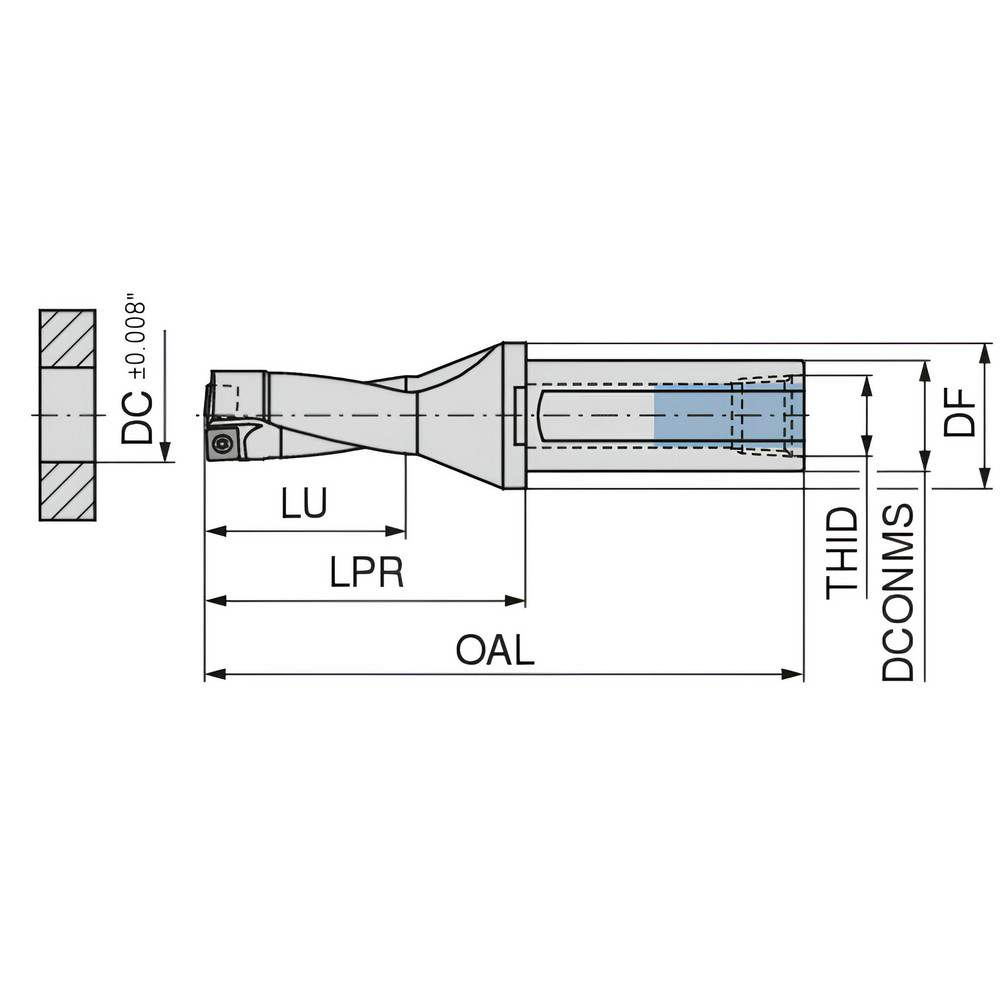 Komet Indexable Insert Drill: KUBQ2D1562R12C1250EF, 1-9/16" Max Dia, 2xD, 1-1/4" Shank Dia - 1587939701