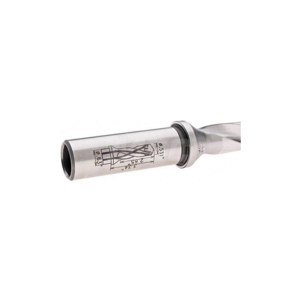 Iscar Replaceable-Tip Drill: 0.531 to 0.547" Dia, 2.65" Max Depth, 5/8" Straight-Cylindrical Shank - 3202633
