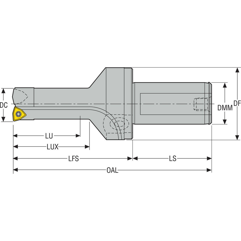 Seco Indexable Insert Drill: SD572-1850-370-1500R7, 1.8500" Max Dia, 3.7000" Max Depth, 2xD, 1.5000" Shank Dia - 02602136