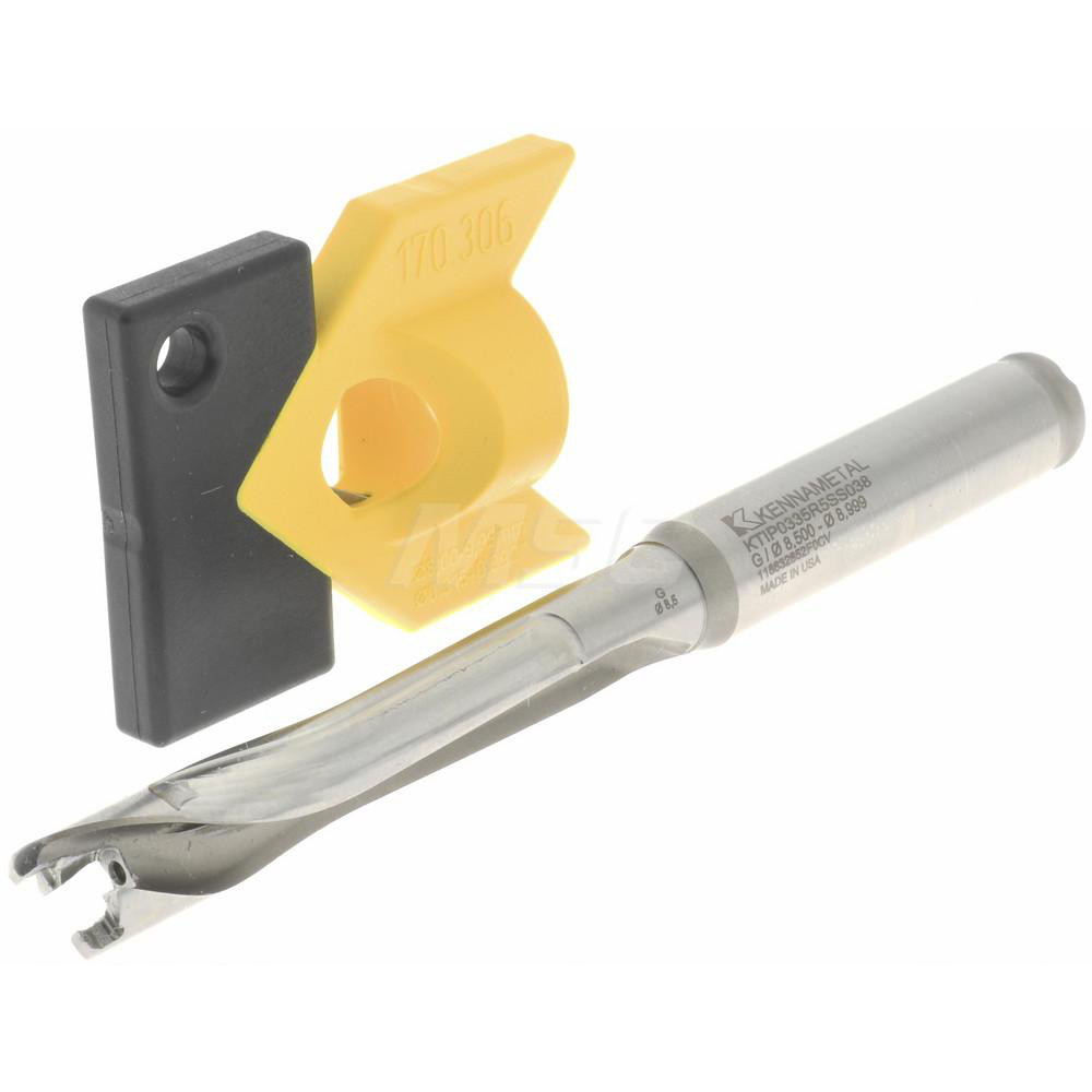 Kennametal Replaceable-Tip Drill: 8.5 to 8.99 mm Dia, 44.96 mm Max Depth, 9.53 mm Straight-Cylindrical Shank - 2250674