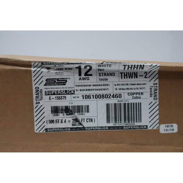 Encore Wire SUPERSLICK WHITE COPPER 12 AWG 2000FT 600V-AC WIRE - 106100802460