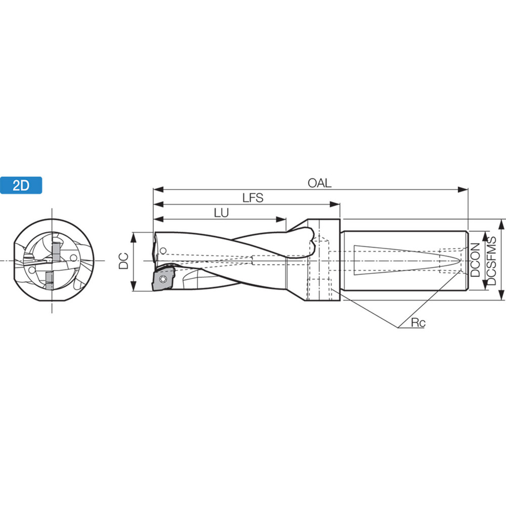 Kyocera Indexable Insert Drill: S100DRZ1125225010G, 1-1/8" Max Dia, 2-1/4" Max Depth, 2xD, 1" Shank Dia - THD89006