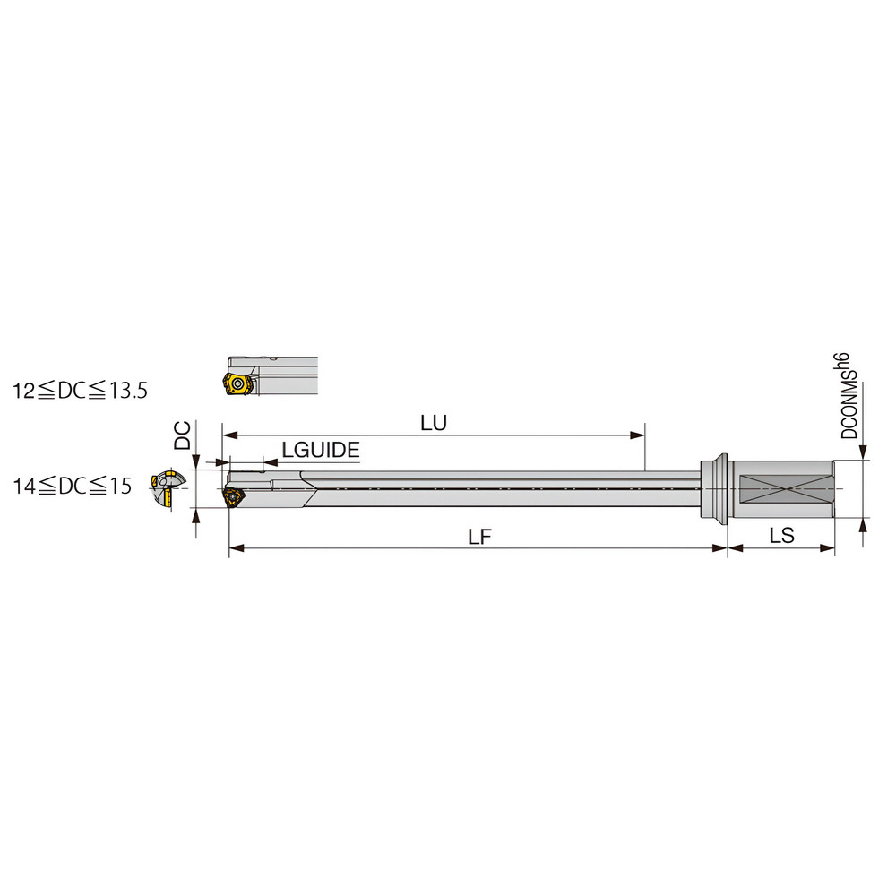 Tungaloy Indexable Insert Drill: MCTR13.50XM25-20, 13.50 mm Max Dia, 281.80 mm Max Depth, 20xD, 25.00 mm Shank Dia - 4848053
