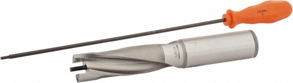 Kennametal Replaceable-Tip Drill: 28.17 to 28.67 mm Dia, 84.53 mm Max Depth, 31.75 mm Straight-Cylindrical Shank - 2238562