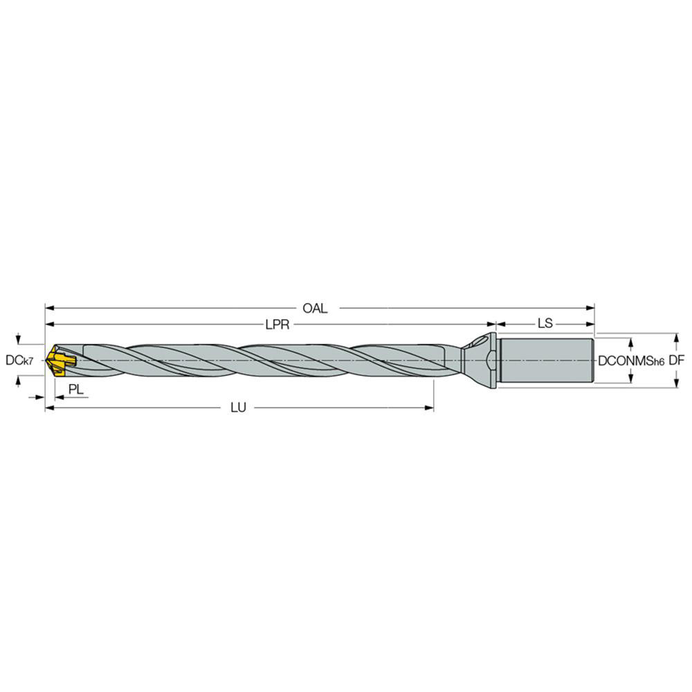 Iscar Replaceable-Tip Drill: 26 to 26.9 mm Dia, 316.7 mm Max Depth, 32 mm Straight-Cylindrical Shank - 3203558