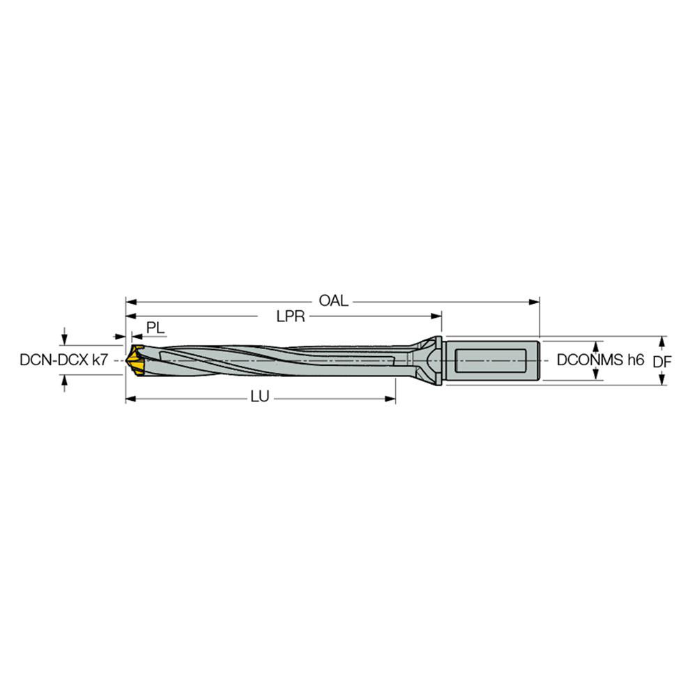 Iscar Replaceable-Tip Drill: 22 to 22.9 mm Dia, 180.69 mm Max Depth, 25 mm Flatted Shank - 3391767
