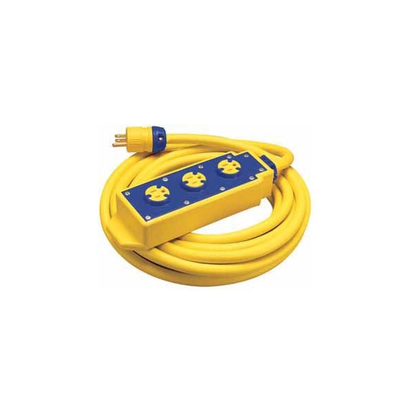 Ericson SOW Extension Cord, 12 AWG, 12/3, 3 Outlets, 5-15R, Yellow, 5-15P, 50 ft - 7000-50-2