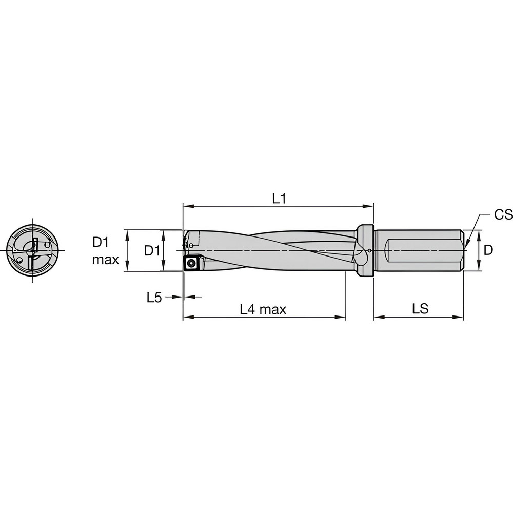 Kennametal Indexable Insert Drill: DFPR1313R4WB150, 1.3520" Max Dia, 5.2520" Max Depth, 4xD, 1.5000" Shank Dia - 7030444