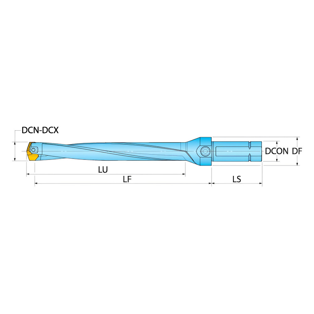 Ingersoll Cutting Tools Replaceable-Tip Drill: 1.2598 to 1.2953" Dia, 10.28" Max Depth, 1-1/4" Flatted Shank - 6185626