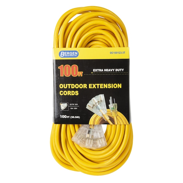 Bergen Industries Extension Cord, 12 AWG, Outdoor, 12/3, 100 ft - OC1001233T