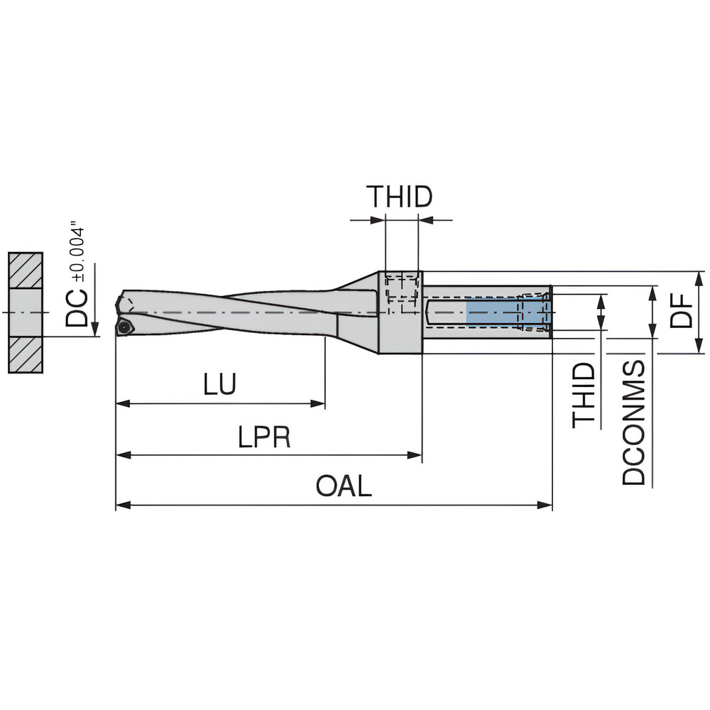 Komet Indexable Insert Drill: KUBT4D0625R03C0750EF, 5/8" Max Dia, 2-1/2" Max Depth, 4xD, 3/4" Shank Dia - 1589415909