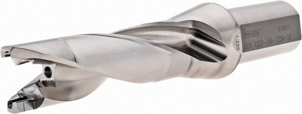 Iscar Replaceable-Tip Drill: 1.22 to 1.256" Dia, 14.86" Max Depth, 1-1/4" Straight-Cylindrical Shank - 3203567