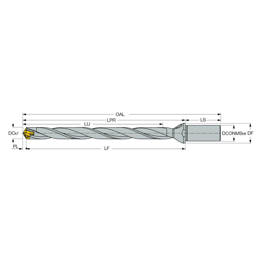 Iscar Replaceable-Tip Drill: 1.22 to 1.256" Dia, 14.86" Max Depth, 1-1/4" Straight-Cylindrical Shank - 3203567