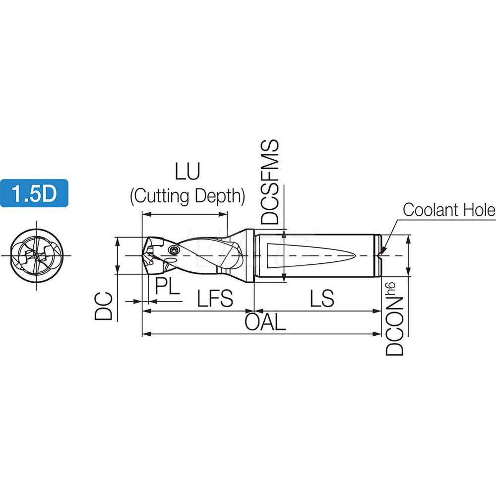 Kyocera Replaceable-Tip Drill: 23 to 23.99 mm Dia, 36 mm Max Depth, 25 mm Flange Shank - THD11537