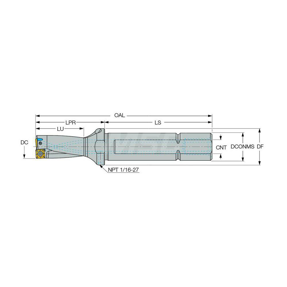 Iscar Indexable Insert Drill: DR1625-3250-150-12-2DN, 1-5/8" Max Dia, 3-1/4" Max Depth, 2xD, 1-1/2" Shank Dia - 3201808