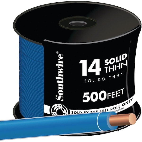 Southwire THHN, Building Wire, 14 AWG, Blue, Solid, 500 ft - 11582458