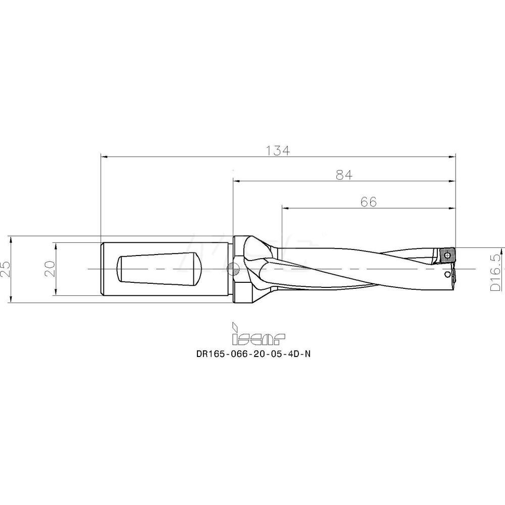 Iscar Indexable Insert Drill: DR16506620054DN, 18.10 mm Max Dia, 66.00 mm Max Depth, 4xD, 20.00 mm Shank Dia - 3201330