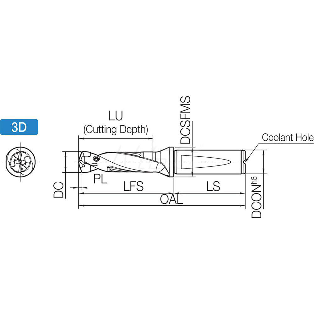 Kyocera Replaceable-Tip Drill: 13.5 to 13.99 mm Dia, 42 mm Max Depth, 16 mm Flange Shank - THD08635