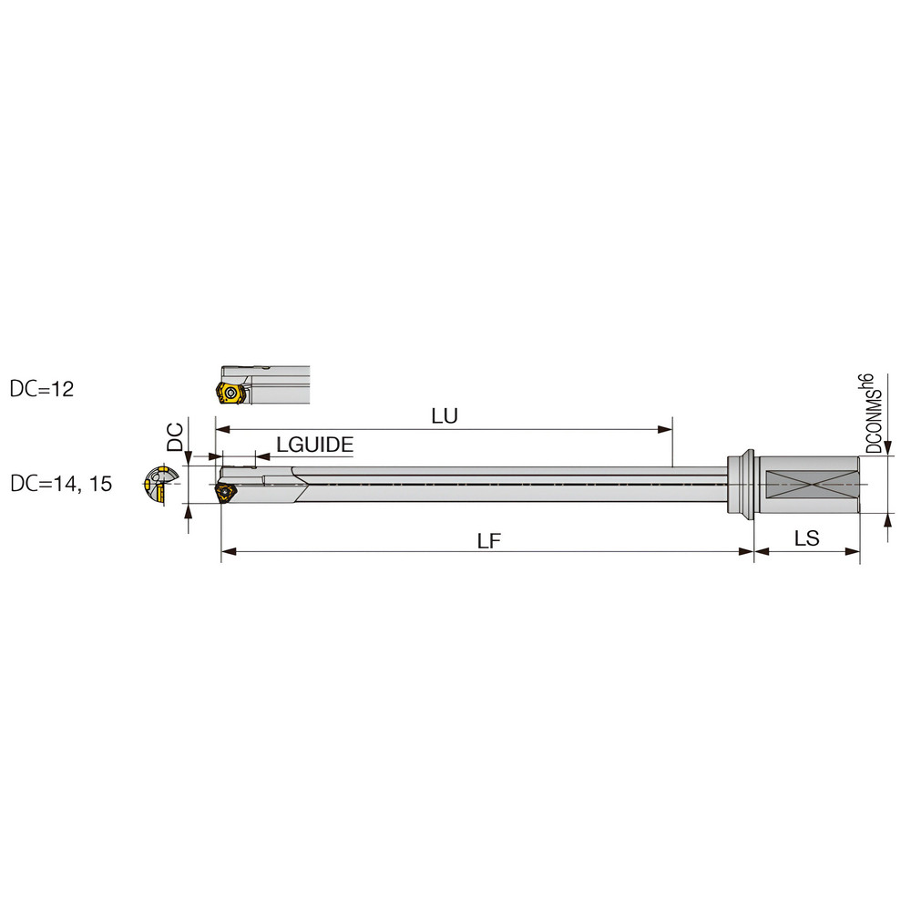 Tungaloy Indexable Insert Drill: MCTR14.00XM25-35, 14.00 mm Max Dia, 527.00 mm Max Depth, 35xD, 25.00 mm Shank Dia - 4805263