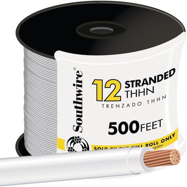 Southwire THHN, Building Wire, 12 AWG, White, Stranded, 500 ft - 22965858
