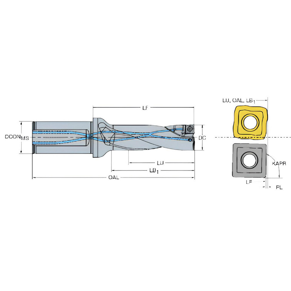 Sandvik Coromant Indexable Insert Drill: 880-D5100L40-03, 51.00 mm Max Dia, 153.82 mm Max Depth, 3xD, 40.00 mm Shank Dia - 5765499