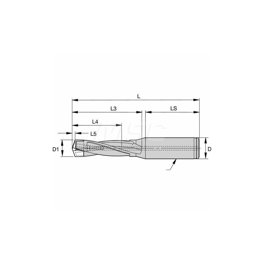 Kennametal Replaceable-Tip Drill: 18.26 to 18.76 mm Dia, 54.77 mm Max Depth, 19.05 mm Straight-Cylindrical Shank - 2238536