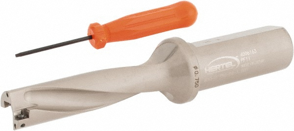 Hertel Indexable Insert Drill: HID-0.750-D3-1.000, 0.7730" Max Dia, 3xD, 1.0000" Shank Dia - 4006101