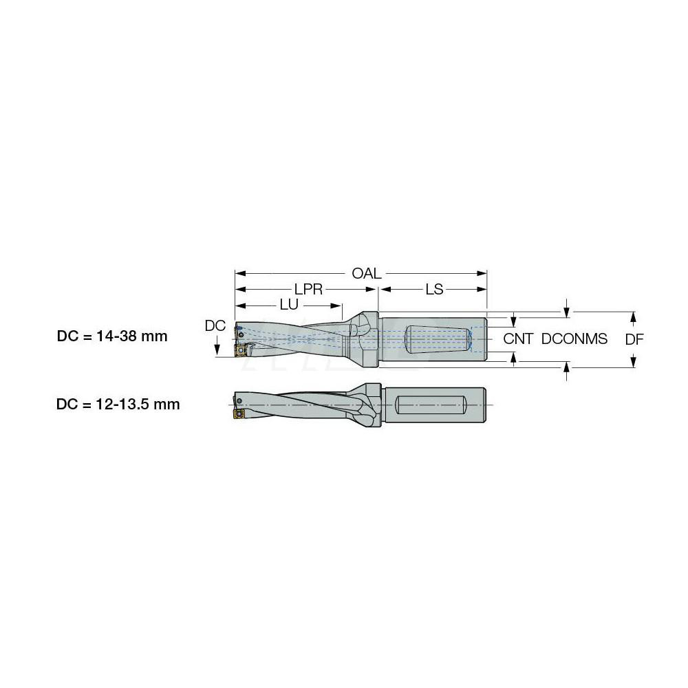 Iscar Indexable Insert Drill: DR03510532123DN, 40.50 mm Max Dia, 105.00 mm Max Depth, 3xD, 32.00 mm Shank Dia - 3201834