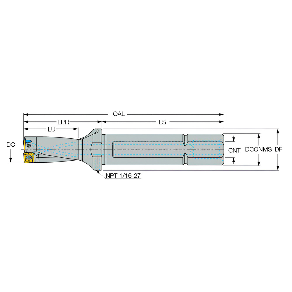Iscar Indexable Insert Drill: DR0875-1750-100-07-2, 7/8" Max Dia, 1-3/4" Max Depth, 2xD, 1" Shank Dia - 3201394