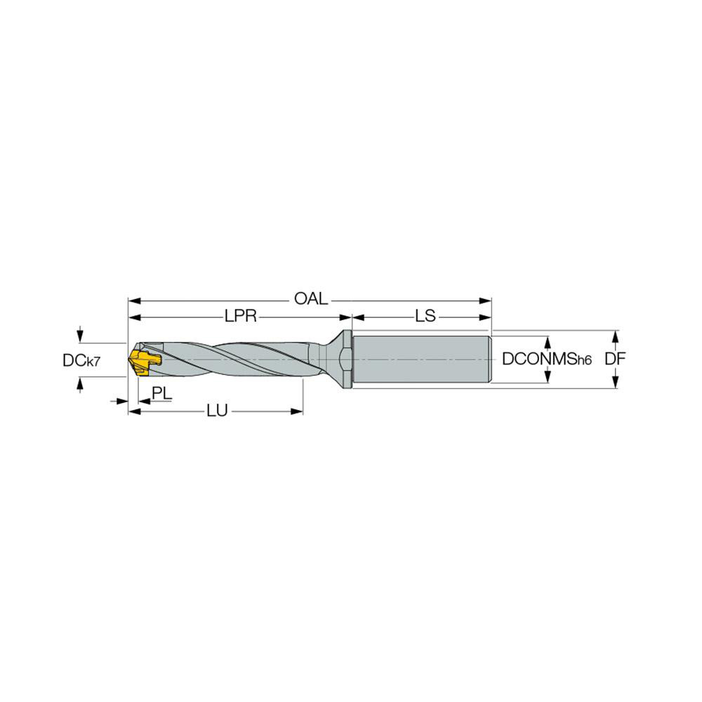 Iscar Replaceable-Tip Drill: 1.142 to 1.177" Dia, 5.92" Max Depth, 1-1/4" Straight-Cylindrical Shank - 3203141