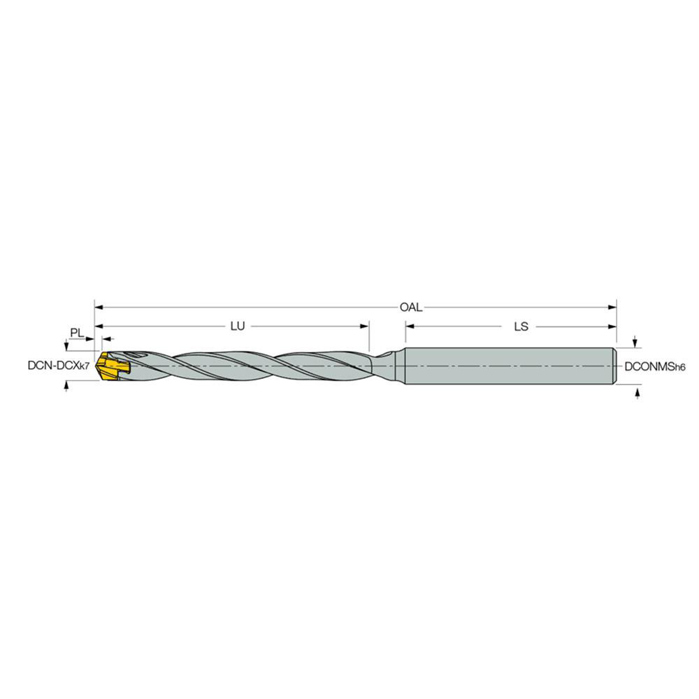 Iscar Replaceable-Tip Drill: 5.5 to 5.9 mm Dia, 44.81 mm Max Depth, 6 mm Straight-Cylindrical Shank - 3381841