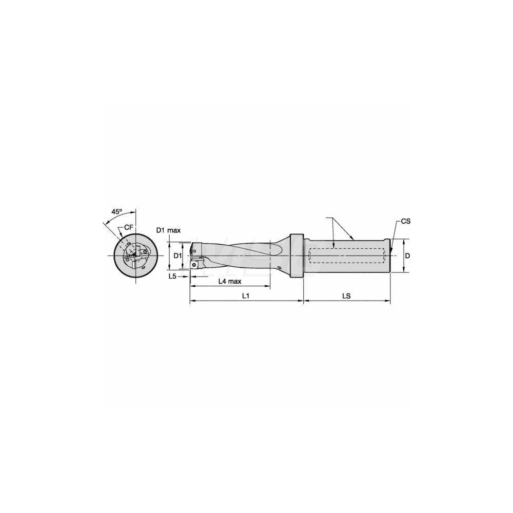 Kennametal Indexable Insert Drill: DFSP1750R3SSF150, 1.7890" Max Dia, 5.2500" Max Depth, 3xD, 1.5000" Shank Dia - 5691810