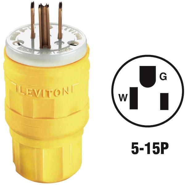 Leviton 15A 125V 3-Wire 2-Pole Wetguard Cord Plug - 173-14W47-000