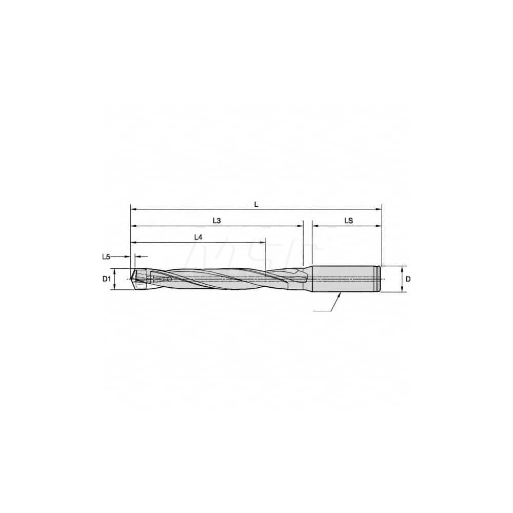 Kennametal Replaceable-Tip Drill: 31.75 to 32 mm Dia, 224 mm Max Depth, 38.1 mm Straight-Cylindrical Shank - 1519297