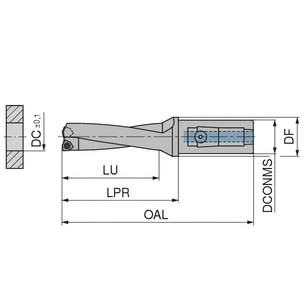 Komet Indexable Insert Drill: V44-72252, 22.50 mm Max Dia, 69.00 mm Max Depth, 3xD, 25.00 mm Shank Dia - 1089322512