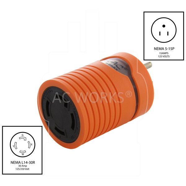 Ac Works Household Plug NEMA 5-15P to Generator 4 Prong L14-30R Two hots bridged - AD515L1430