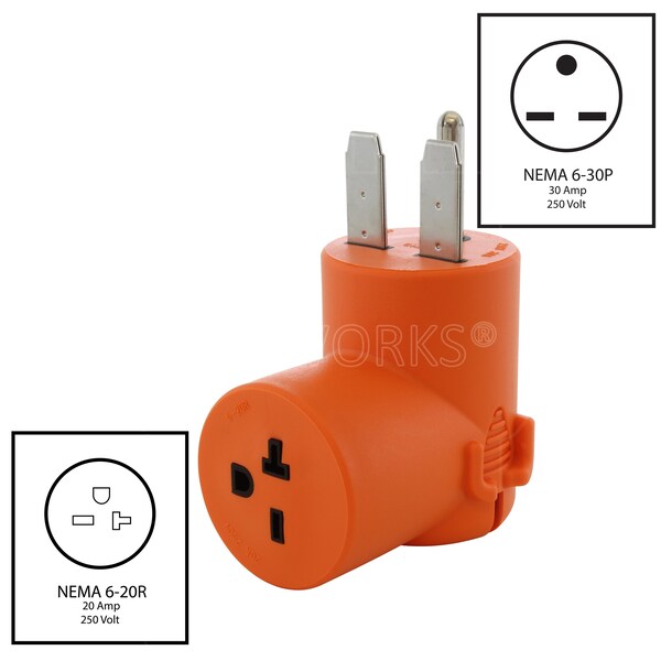 Ac Works Adapter NEMA 6-30P 30A 250V Commercial HVAC Plug to NEMA 6-15/20R 15/20A 250V Female Connector - AD630620