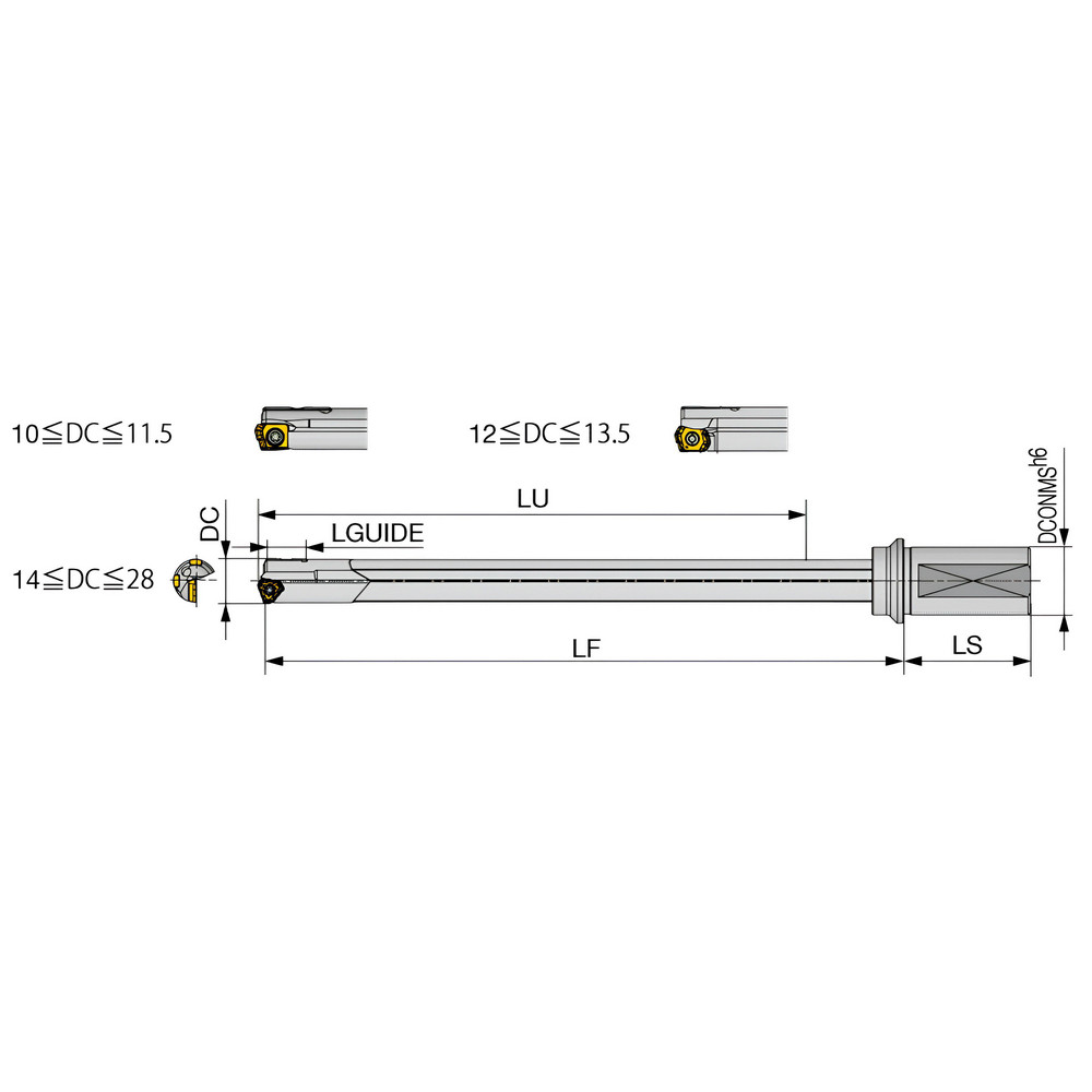 Tungaloy Indexable Insert Drill: MCTR13.49XU25.4-25, 17/32" Max Dia, 25xD, 1" Shank Dia - 4853414