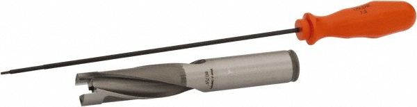 Kennametal Replaceable-Tip Drill: 19.28 to 19.78 mm Dia, 57.8 mm Max Depth, 19.05 mm Straight-Cylindrical Shank - 2238540