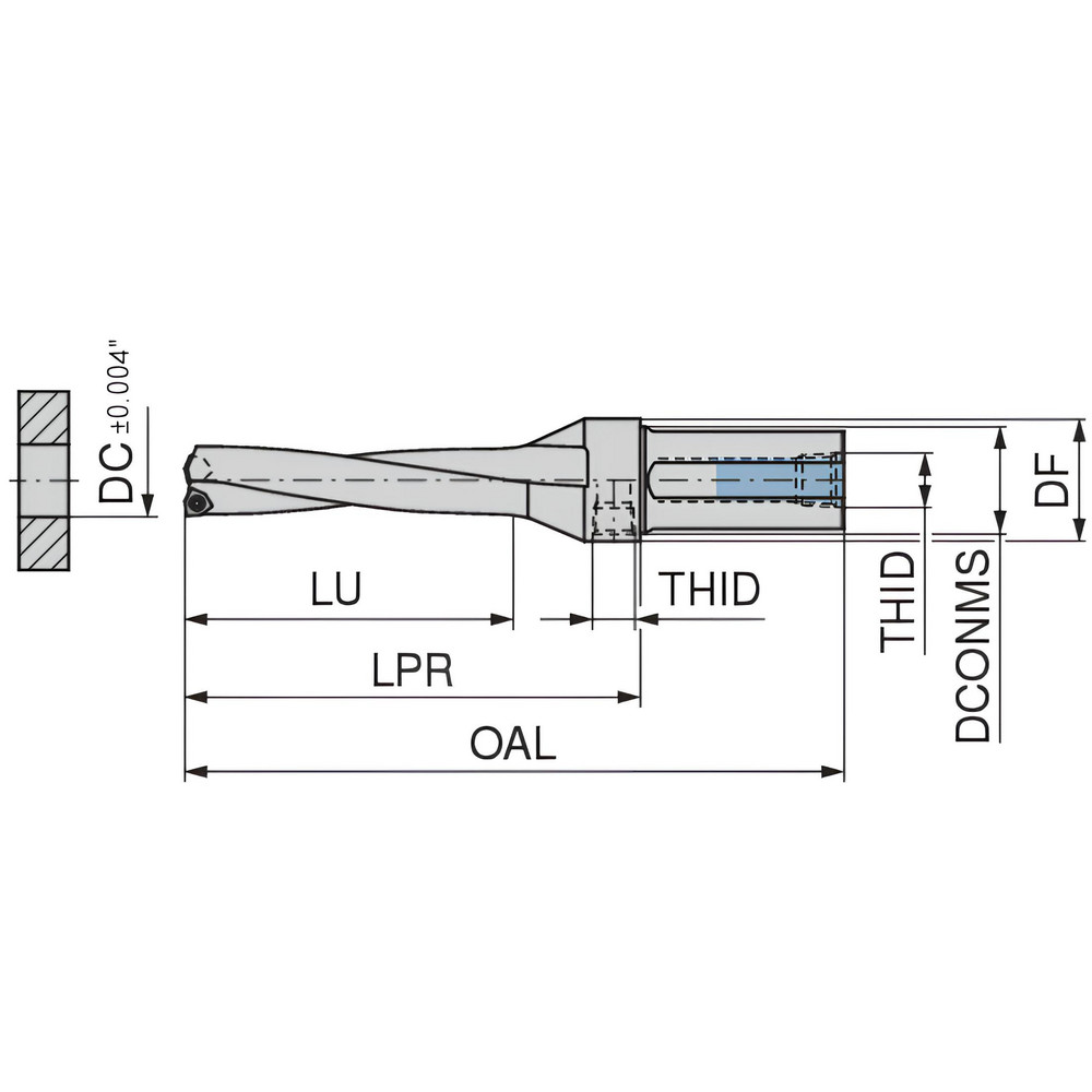 Komet Indexable Insert Drill: KUBT4D1312R05C1250EF, 1-5/16" Max Dia, 4xD, 1-1/4" Shank Dia - 1589433301