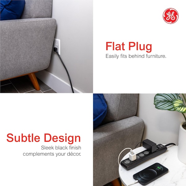 Ge GE 6 Outlet Surge Protector, 4 Ft Cord, Power Strip, Black, 33659 - 33659