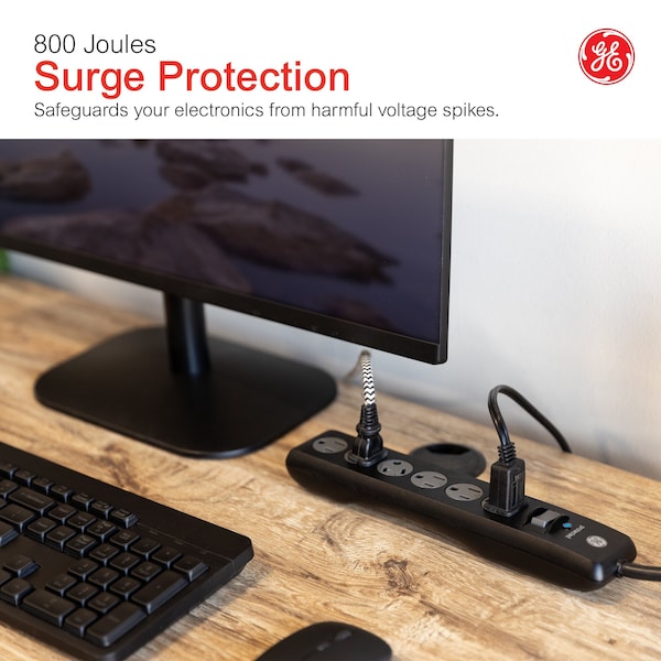 Ge GE 6 Outlet Surge Protector, 4 Ft Cord, Power Strip, Black, 33659 - 33659