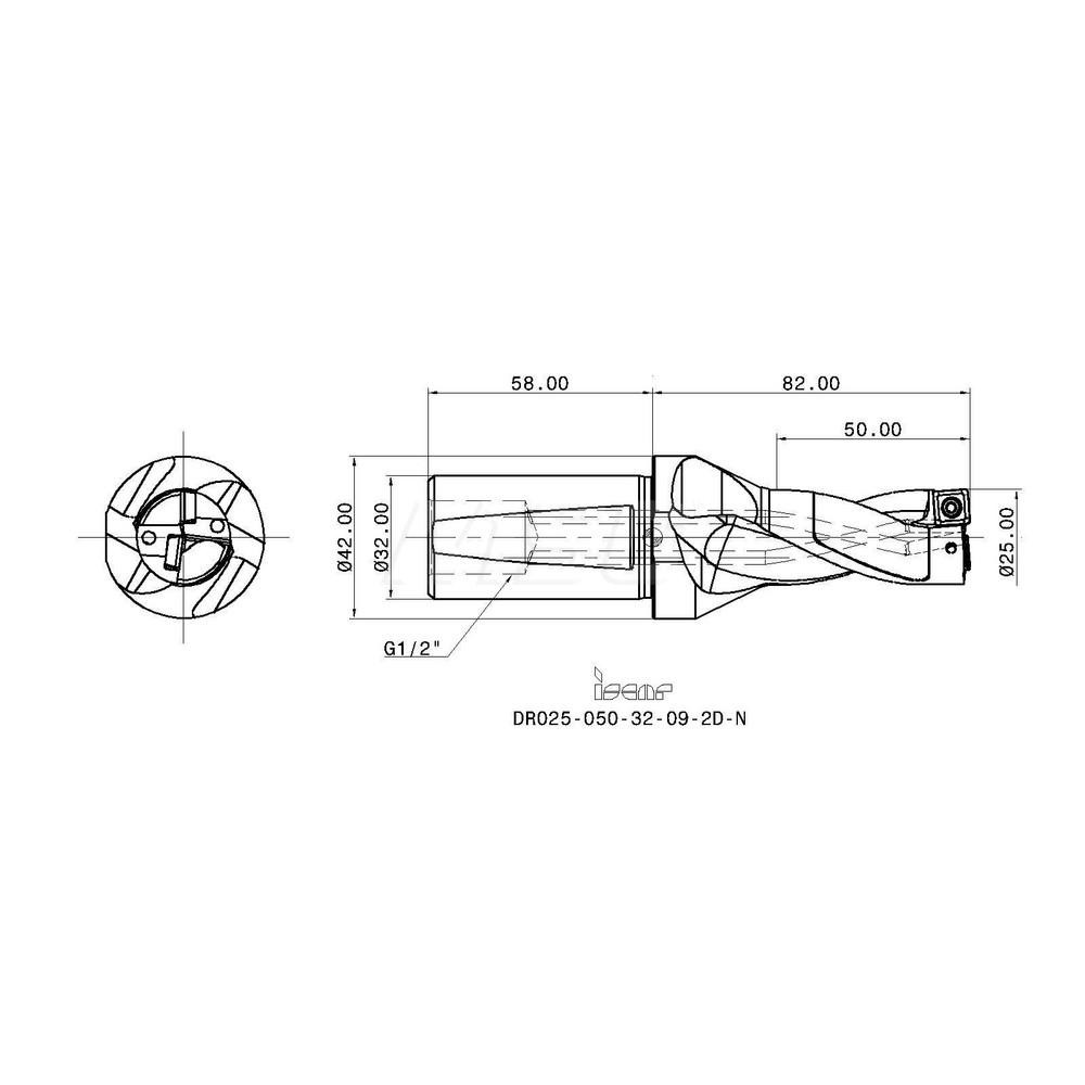 Iscar Indexable Insert Drill: DR02505032092DN, 29.50 mm Max Dia, 50.00 mm Max Depth, 2xD, 32.00 mm Shank Dia - 3201757