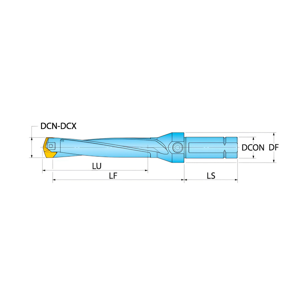 Ingersoll Cutting Tools Replaceable-Tip Drill: 1.3386 to 1.374" Dia, 6.91" Max Depth, 1-1/4" Flatted Shank - 6146032