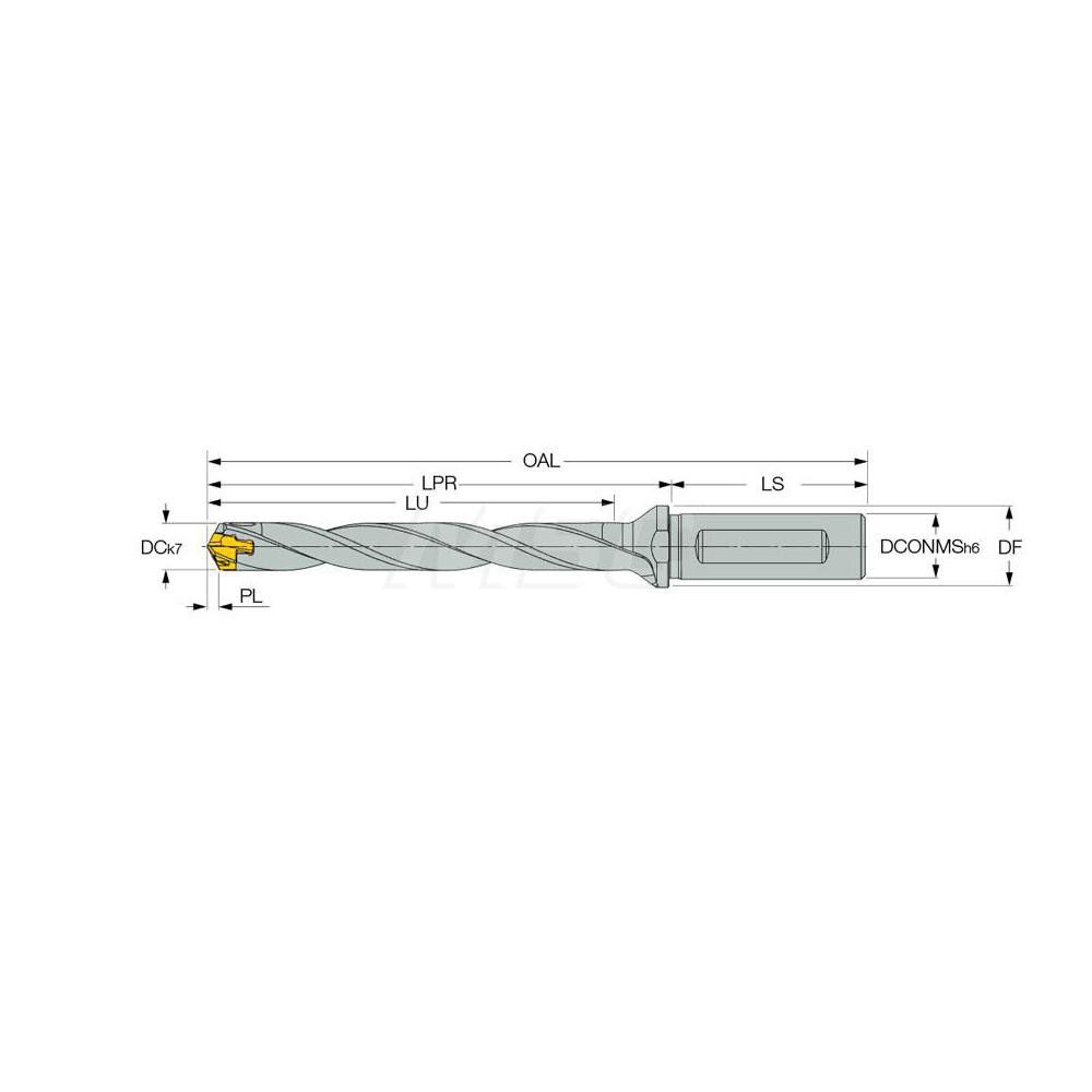 Iscar Replaceable-Tip Drill: 0.512 to 0.547" Dia, 4.09" Max Depth, 5/8" Weldon Flat Shank - 3202481