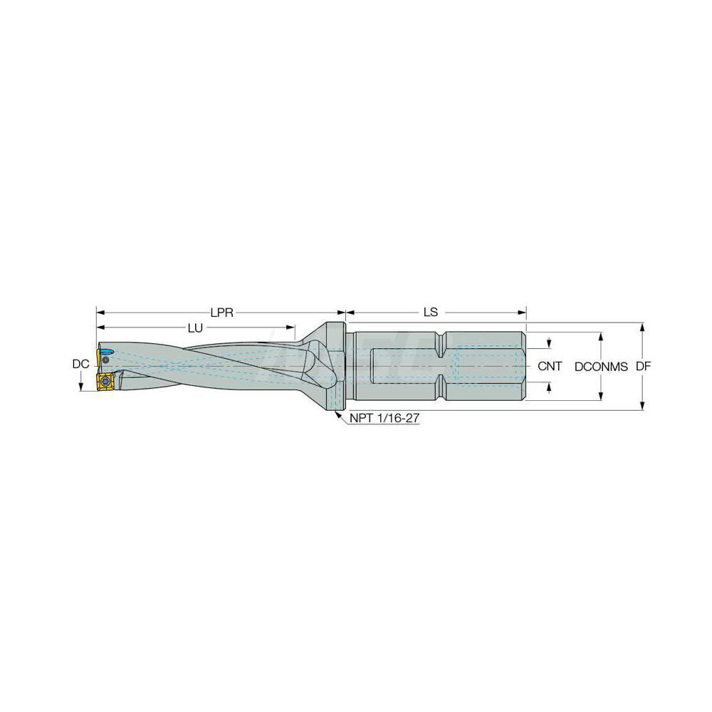 Iscar Indexable Insert Drill: DR1000-4000-125, 1" Max Dia, 4" Max Depth, 4xD, 1-1/4" Shank Dia - 3201494