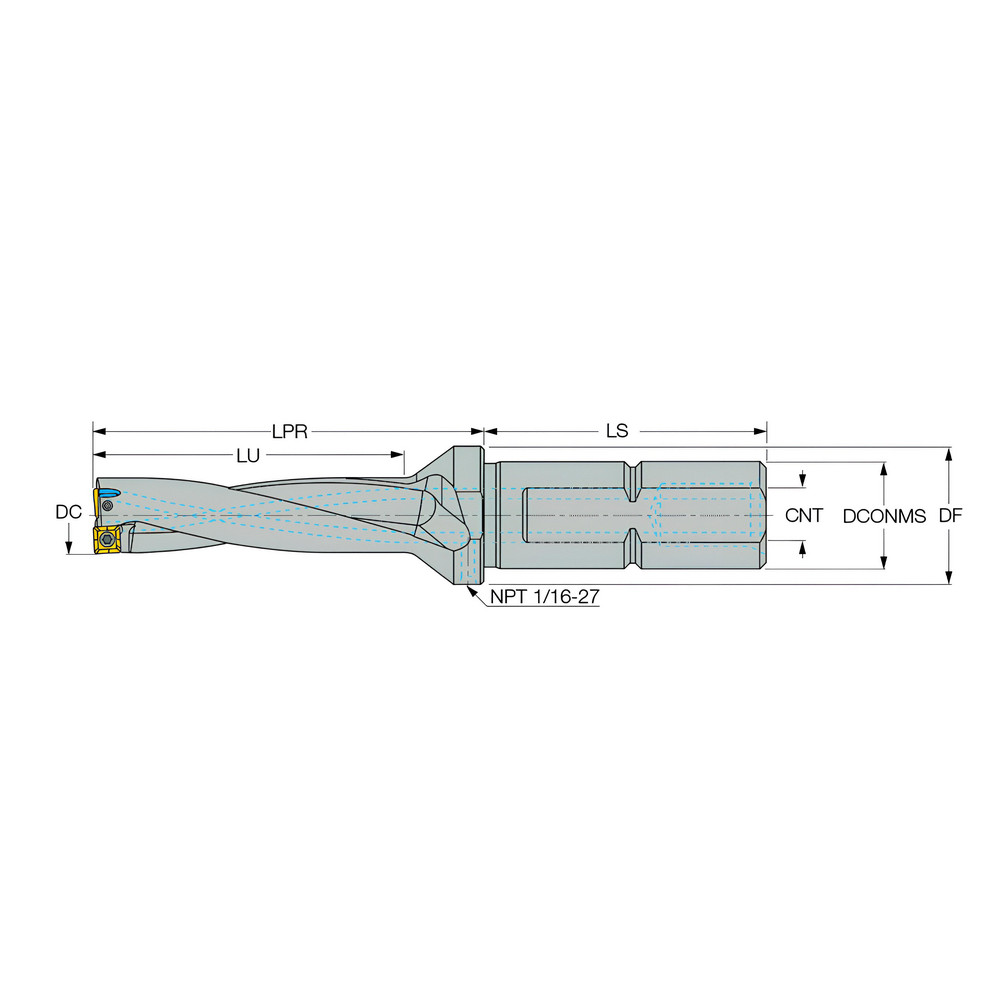 Iscar Indexable Insert Drill: DR1000-4000-125, 1" Max Dia, 4" Max Depth, 4xD, 1-1/4" Shank Dia - 3201494