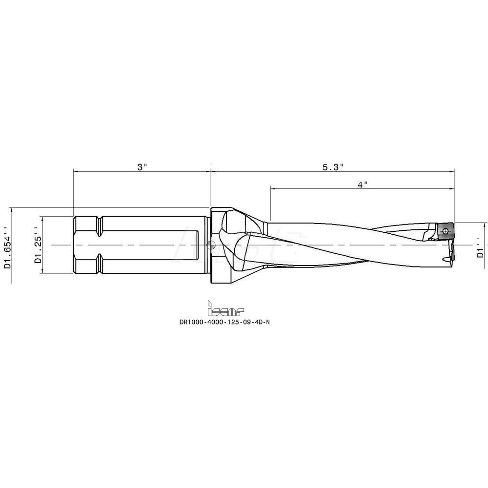 Iscar Indexable Insert Drill: DR1000-4000-125, 1" Max Dia, 4" Max Depth, 4xD, 1-1/4" Shank Dia - 3201494
